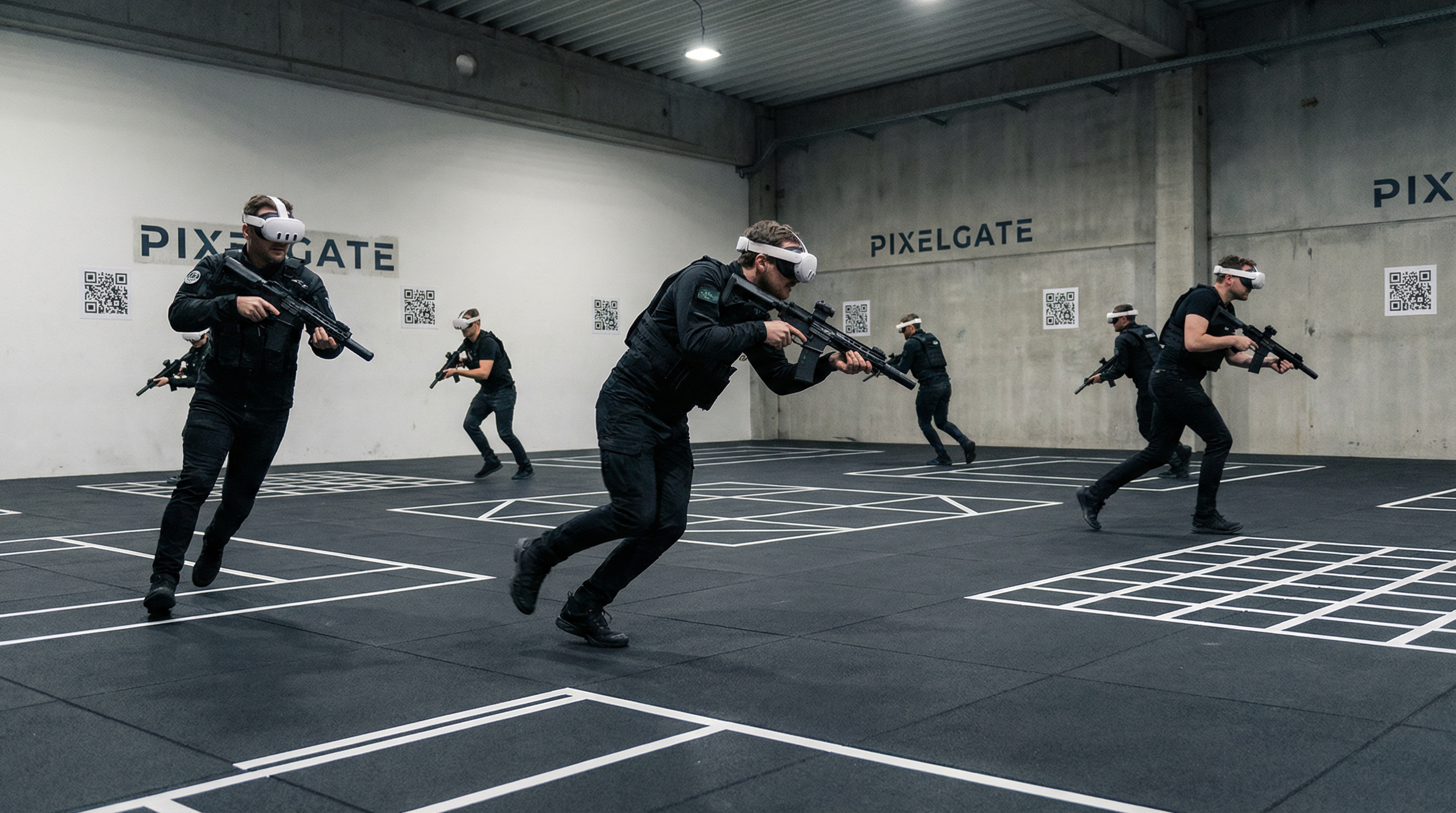 Players running in a VR arena